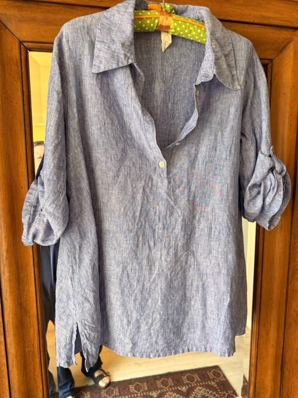 chalet button front 3/4 sleeve oversized Linen Blouse / Chambray Blue